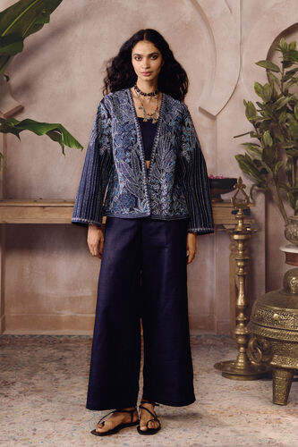 Elwood Hand-embroidered Kantha Silk Jacket Set - Navy, Navy, image 1